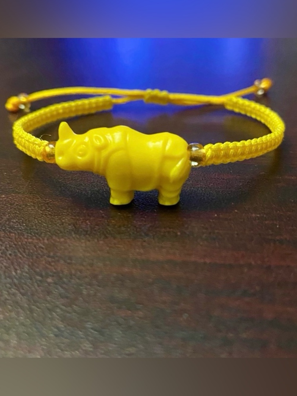 Vibrant Yellow Friendship Macrame knotted  Bracelet with Rhino Charm